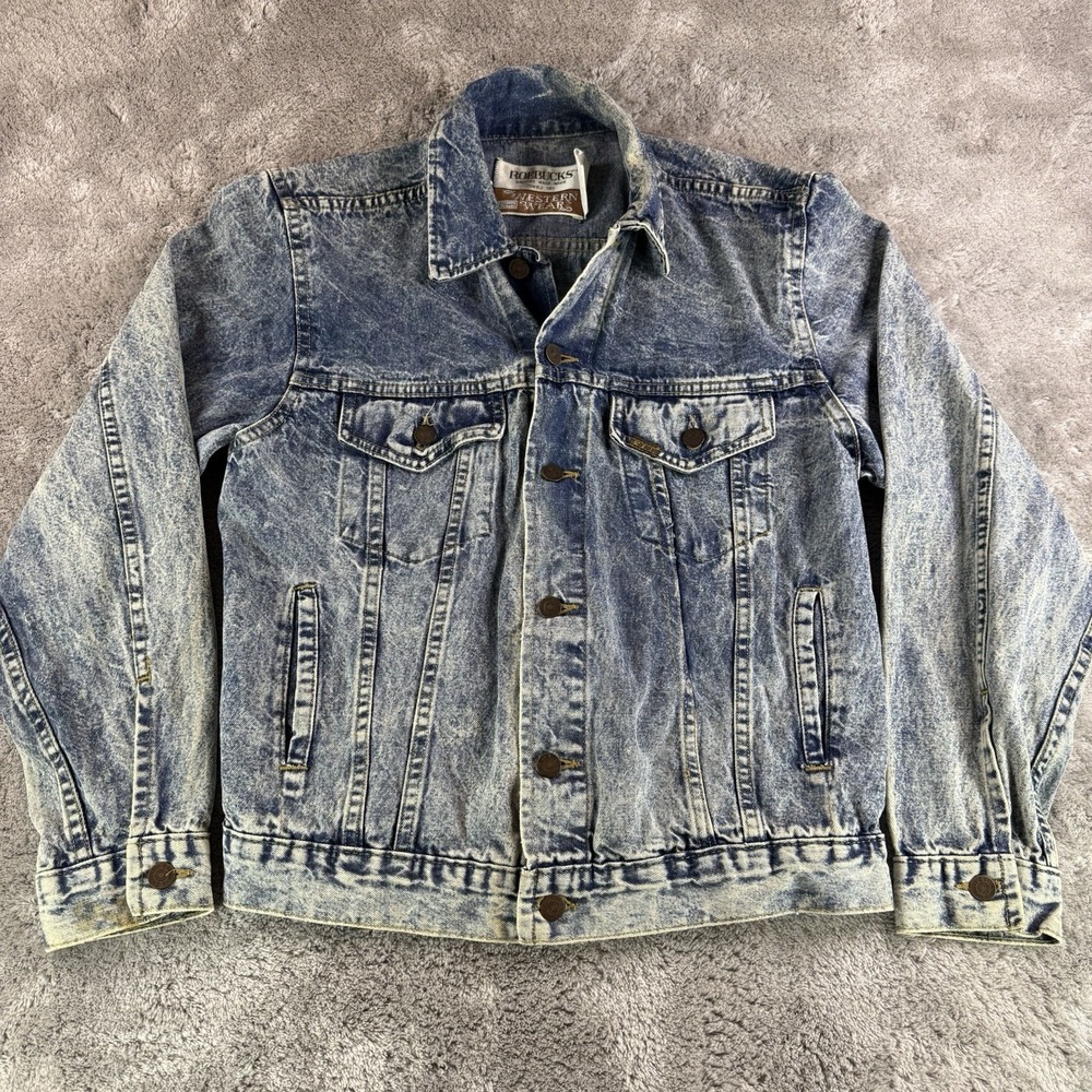Vintage USA Sears Denim Jacket Western Wear Roebucks Blue VTG Medium Distressed